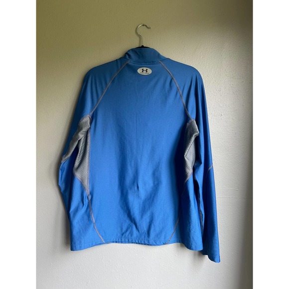 Under Armour Mens Athletic Sweatshirt Pullover Logo Quarter Zip Mock Neck Blue M - Picture 3 of 3